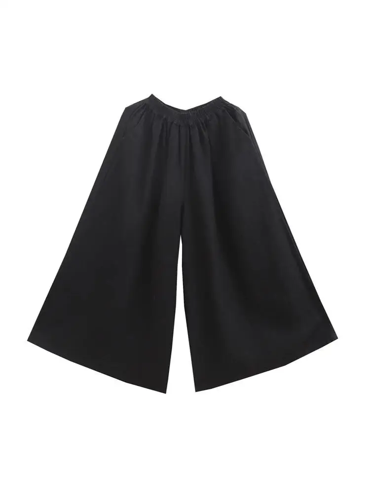 กางเกงขายาวเอวสูงผ้าฝ้ายลินินทรงขากว้างสำหรับผู้หญิง สไตล์ลำลอง ทรงตรง รุ่นใหม่ประจำฤดูร้อน 2025 เอวยางยืด ใส่ได้หลากหลาย