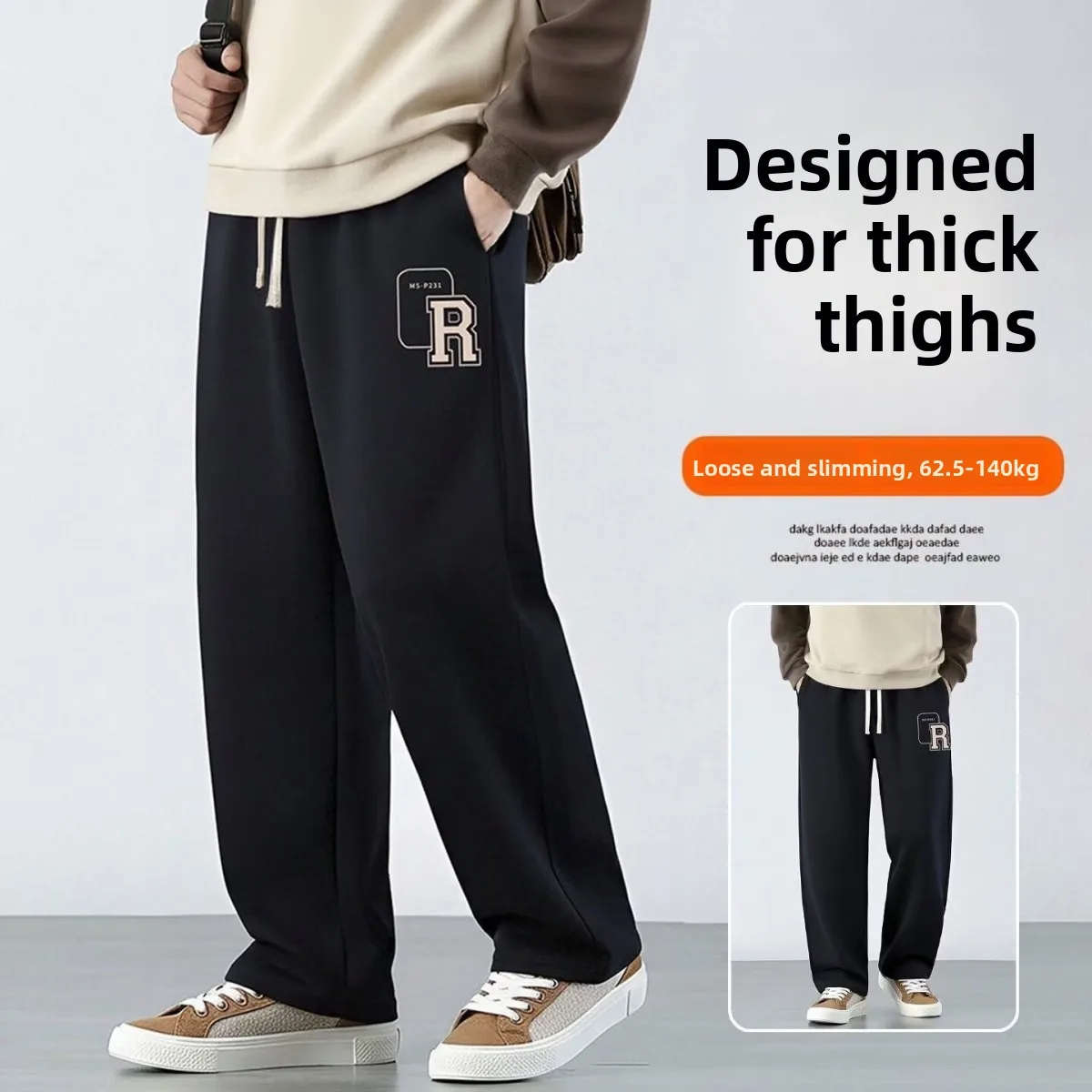 

plus Size Men's Straight Leg Pants Casual Spor Loose Fit Fat Trendy Autumnal High Waist Polyester Fiber Elastic Waist