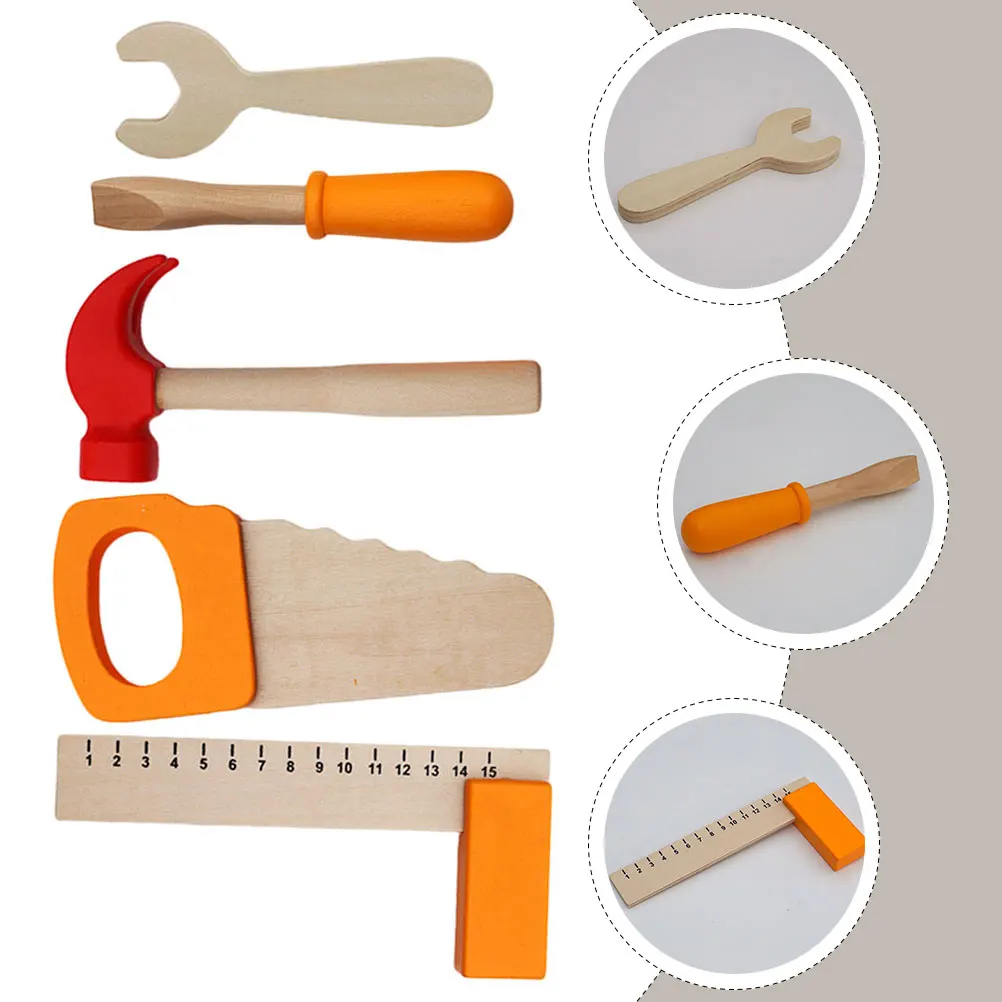 Wooden Tools Set Kids Children Pretend Repair Khaki Screw Wrench Toddler Educational Early Intelligence Plaything Imitated Tool