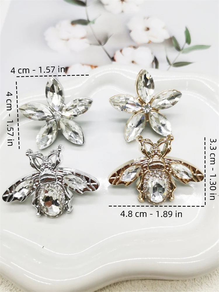 2PCS Strass Blume Biene Schnürsenkel Charms ABS Bling Silbrig Schuh Spitze Dekor Zubehör DIY Goldene Schmuck Schuh Clips Fit stiefel – Detail 4