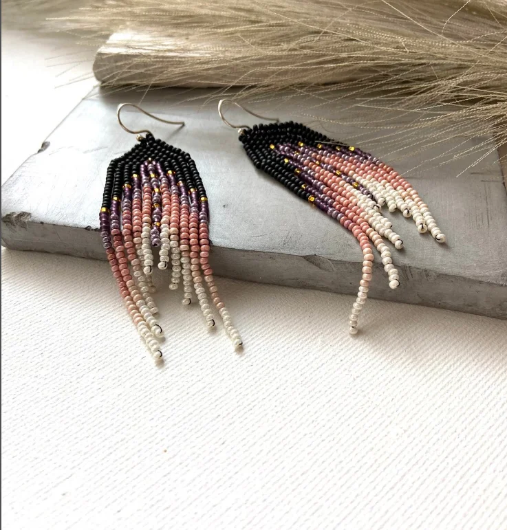 

Серьги с бусинами и кисточками, оригинальные, градиентные, ручной вязки, в богемном стиле, из сплава, модные, простые, с бусинами-рисинками