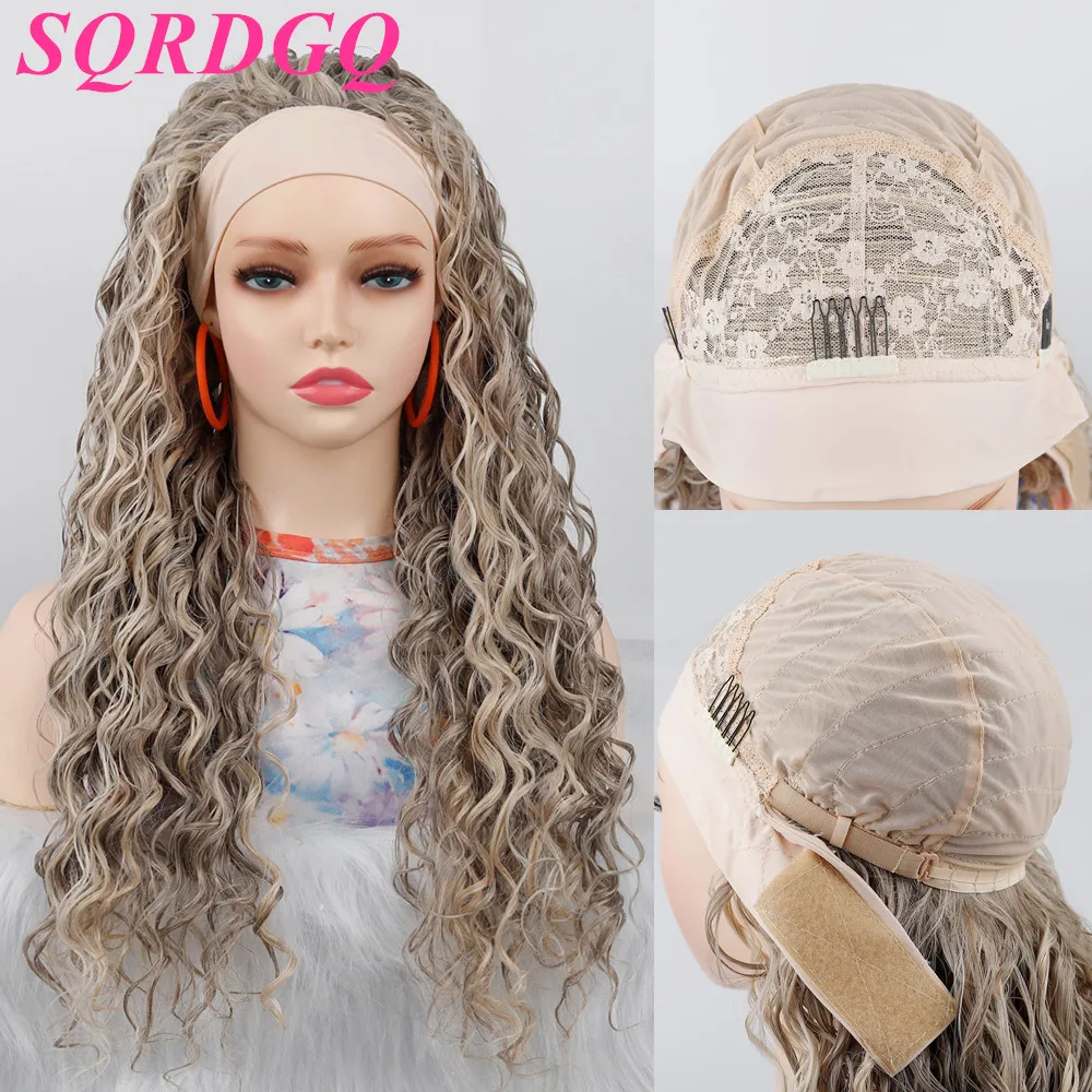 

SQRDGQ 22-дюймовый парик с повязкой на голову из синтетических волос, высококачественные женские парики, глубокие кудрявые парики для женщин, серый блонд парик для женщин
