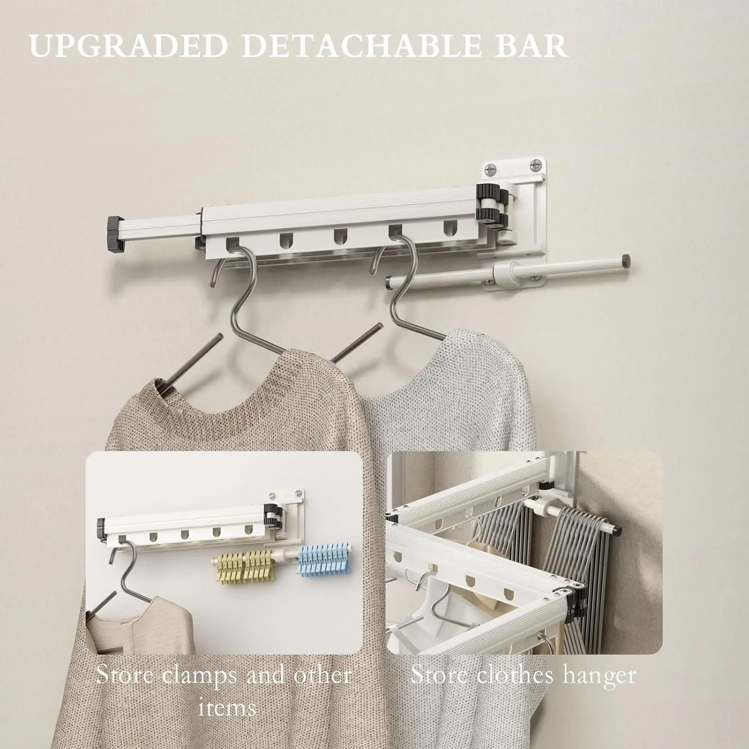Wall-mounted Windproof Clothes Drying Rack Foldable Laundry Drying Rack Tri-Fold Scalable Clothes Dryer for Indoor & Outdoor