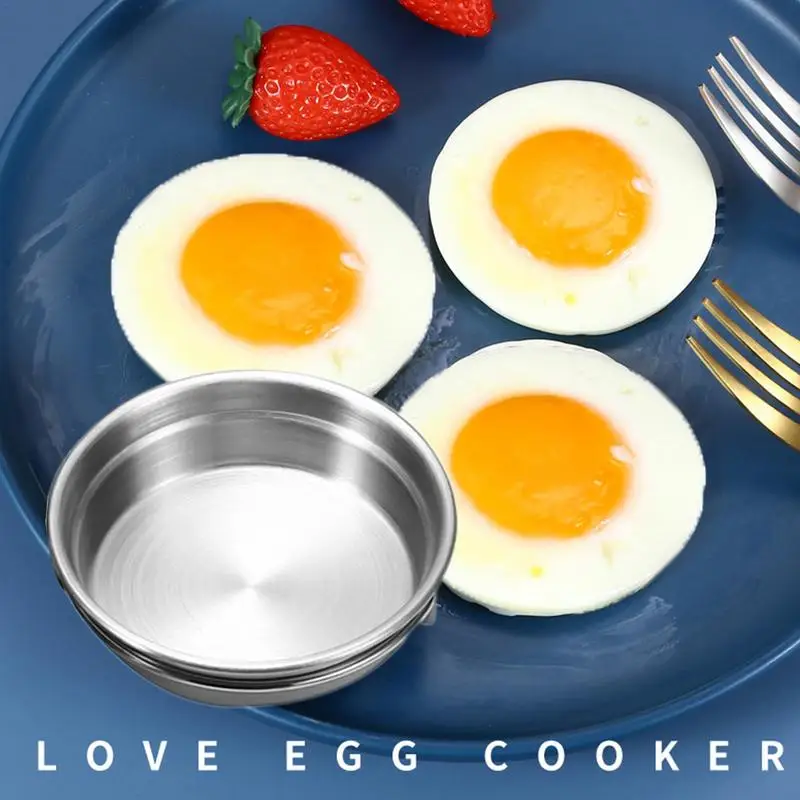 Poached Egg Cups 3x Stainless Steel Egg Poacher Pan Nonstick Egg Steamer with Rack Egg Maker Cups with Brush Fried Egg Pancake