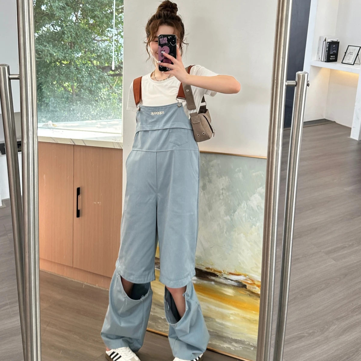 

Женский повседневный свободный комбинезон Dopne Retro Convertible Long из хлопка и полиэстера с высокой талией и прямыми штанинами