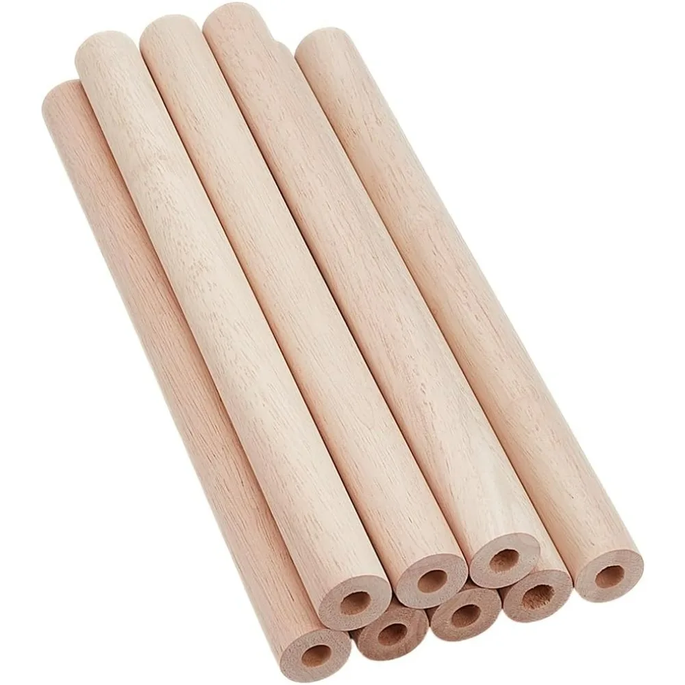 

8Pcs Hollow Wood Sticks Rubber Wood Dowel 11.8x1 Inch Wooden Dowel Rod with 0.4 Inch Hole Unfinished Rubber Wood Rod