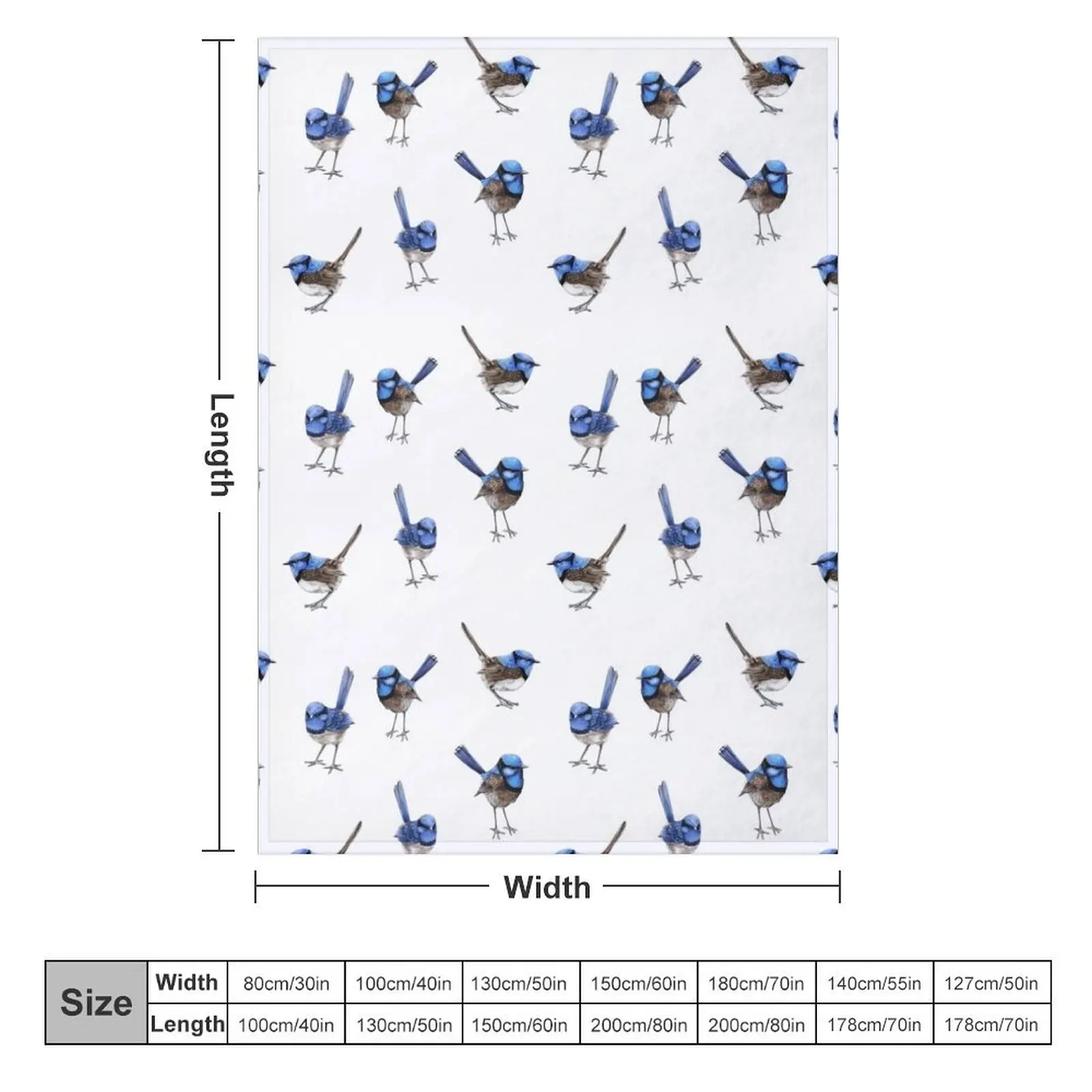 Blue Wrens, Scattered on White Throw Blanket Softest Personalized Gift sofa bed Blankets