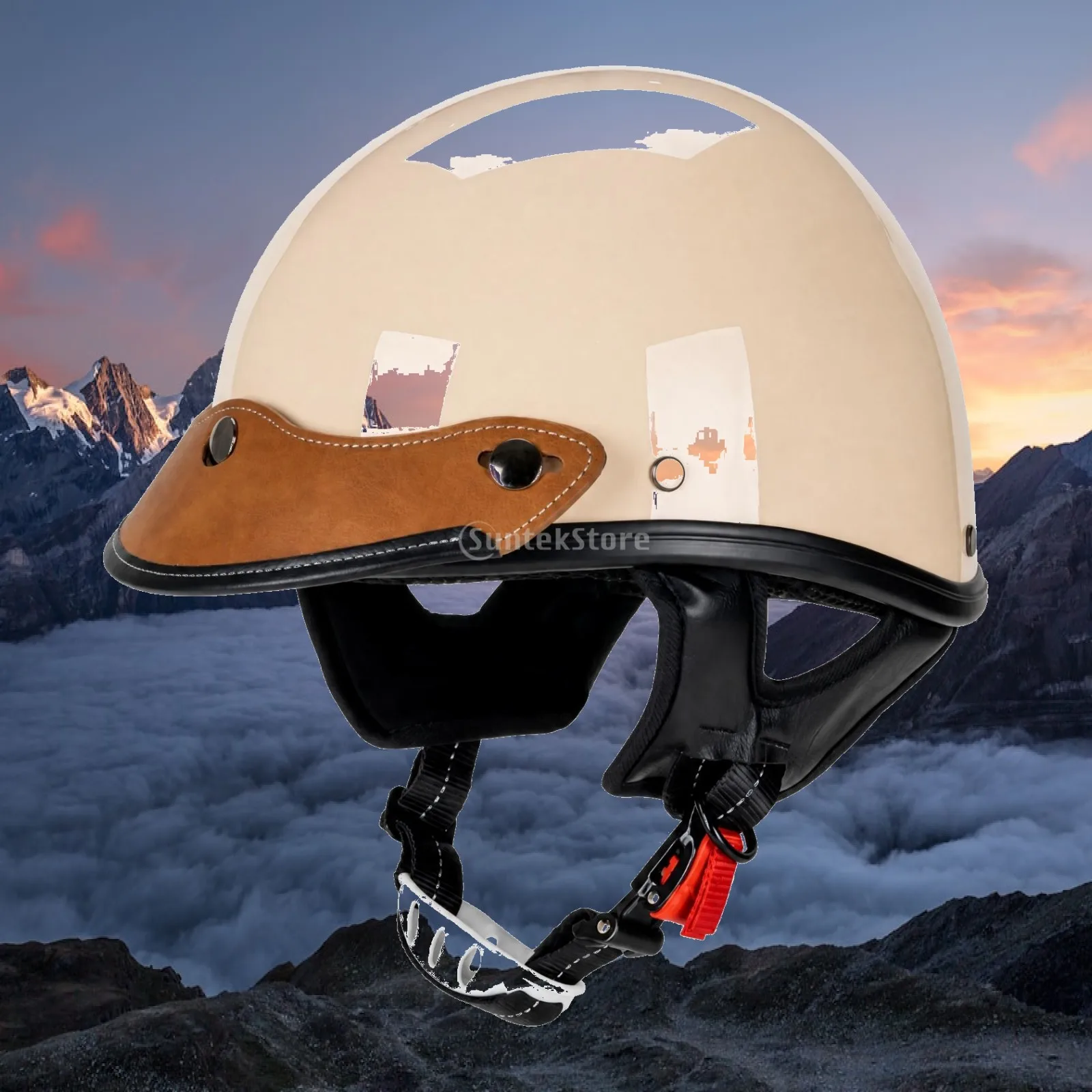 Japanese-Inspired Open-Face Helmet Padded Helmet with Leather Brim Adjustable Impact Resistant for Adult Commuters