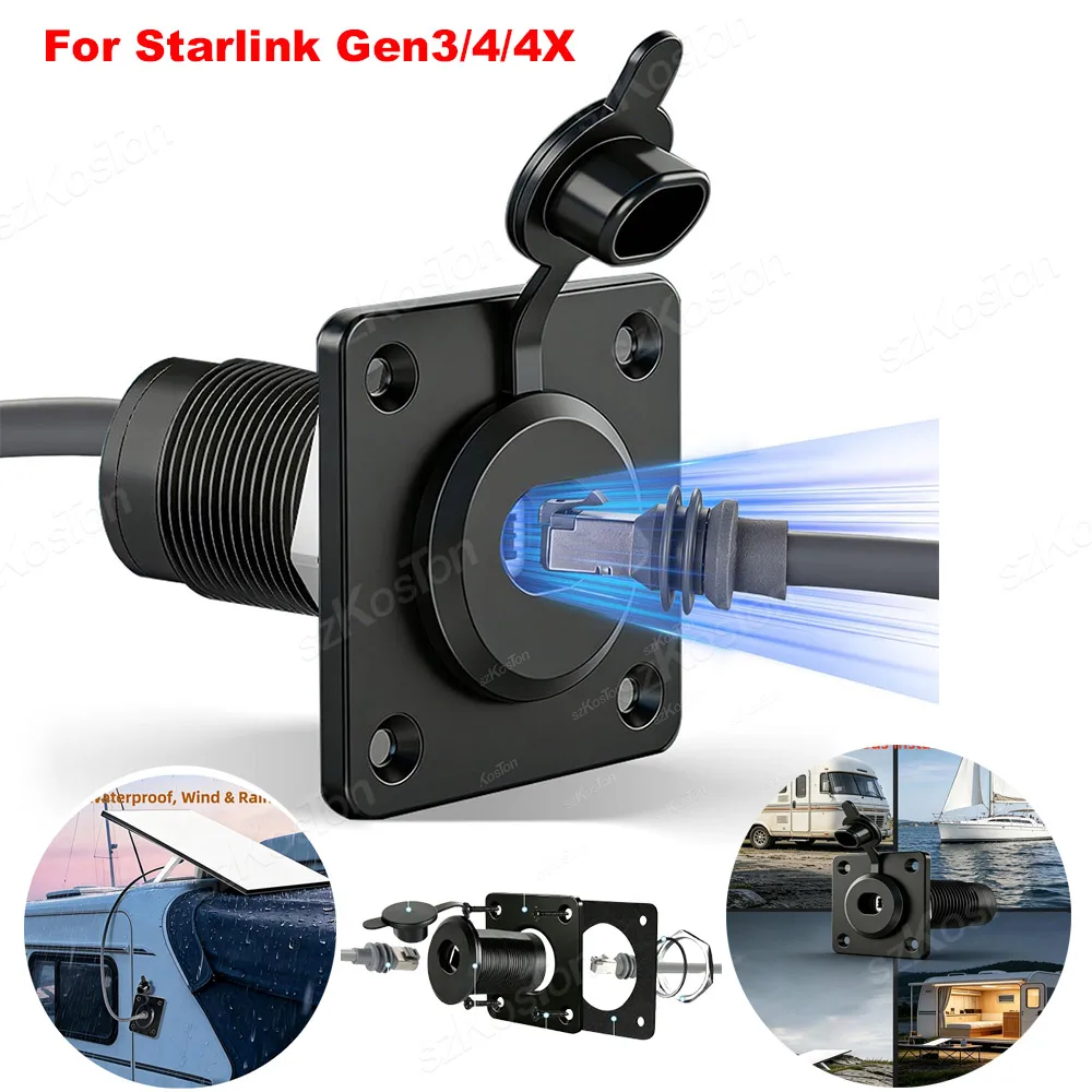 For Starlink Gen3/4/4X Pass Through Wall Socket RJ45 CAT6 Ethernet Female to Female  IP68 Waterproof Bulkhead Panel Connector