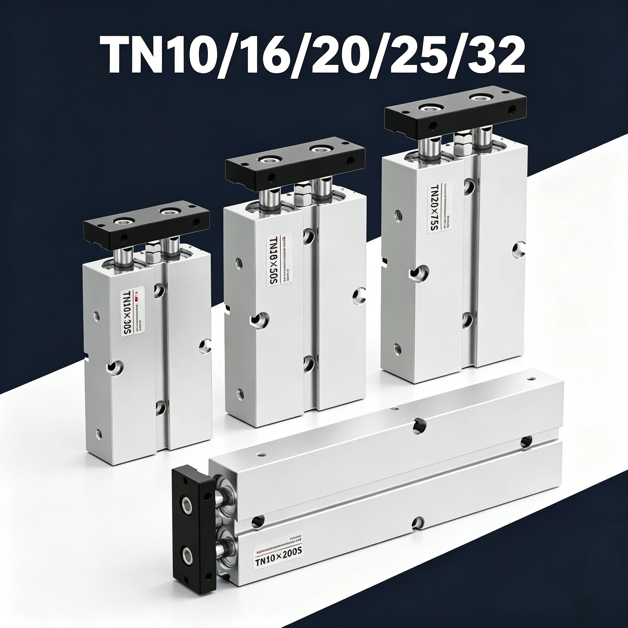 Double Twin-Rod Pneumatic Cylinder TN 10 16 20 25 32mm Aluminum Alloy Stroke 30 40 50 60 80 100 150 200mm Air Cylinder