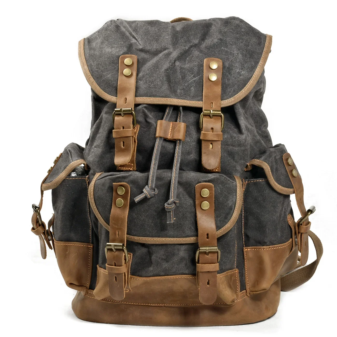 Vintage backpack batik canvas with cowhide rucksack large capacity travel hiking bag men's hiking backpacks