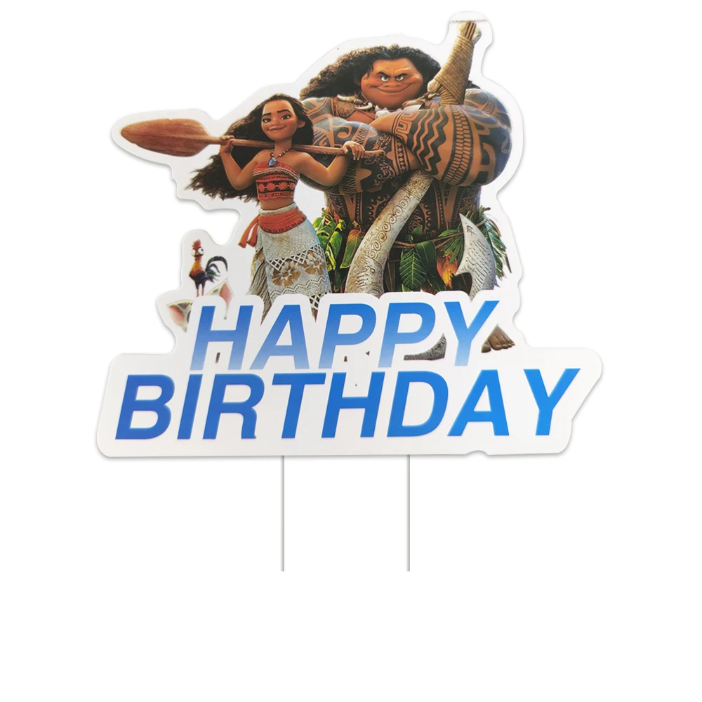 

Moana Theme Cake Toppers Card Banner Flag Decorations Baby Shower Happy Birthday Events Party Picks 1pcs/lot