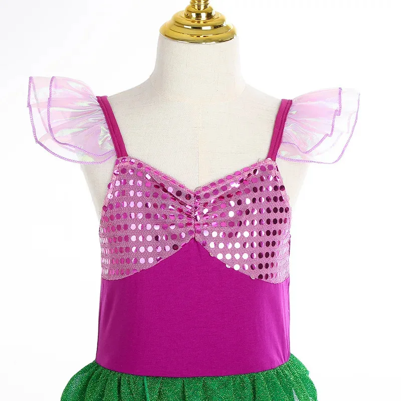 كرنفال تأثيري حلي حورية البحر حفلة موسيقية فستان الأميرة الاطفال فستان صيفي عيد الهالوين فستان عيد ميلاد حتى ارييل تمويه للفتيات