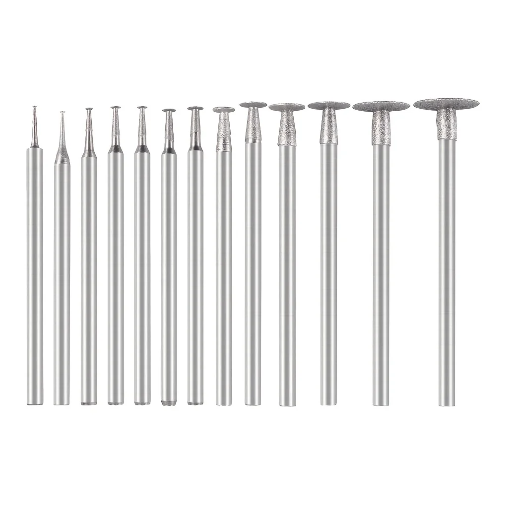 13 Pcs T Shape Diamond Burr - 3/32'' Shank Stone Carving Bits Diamond Burs for Rotary Tools includes Dremel