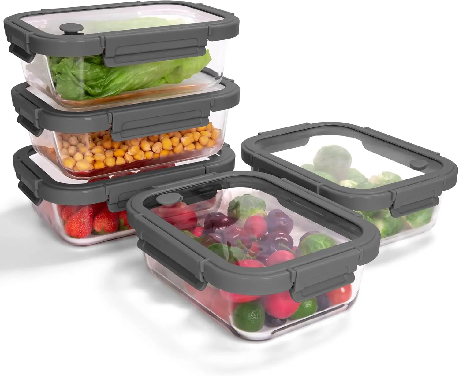 

5-Pack Borosilicate Glass Food Containers with Tempered Lids, 35.2oz Airtight Meal Prep Set, Microwave & Freezer Safe