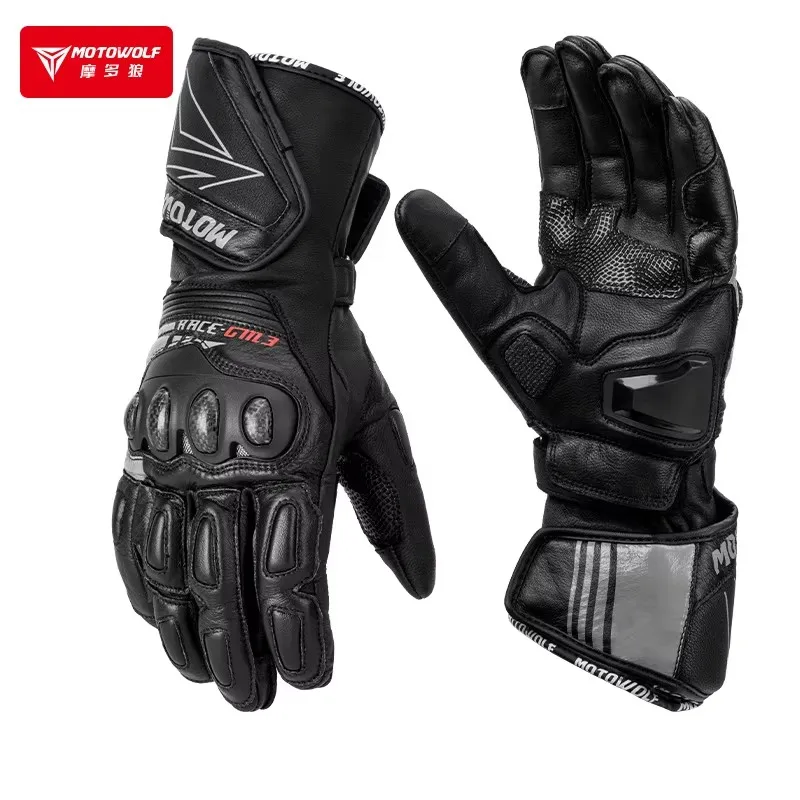 NONE Echtes Leder Motorrad GM3 Herren winddichte Motorradhandschuhe Handschuhe Touchscreen lange Version Dirt Bike Motocross Racing 6