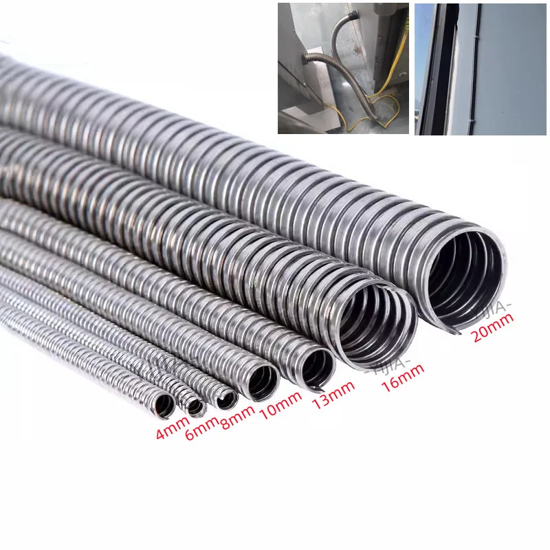 1M 4-13mm 304 Stainless Steel Corrugated Pipe Wire Line Cable Conduit Protect Threaded Hose Rat-proof Pipe Sleeve Home Hardware