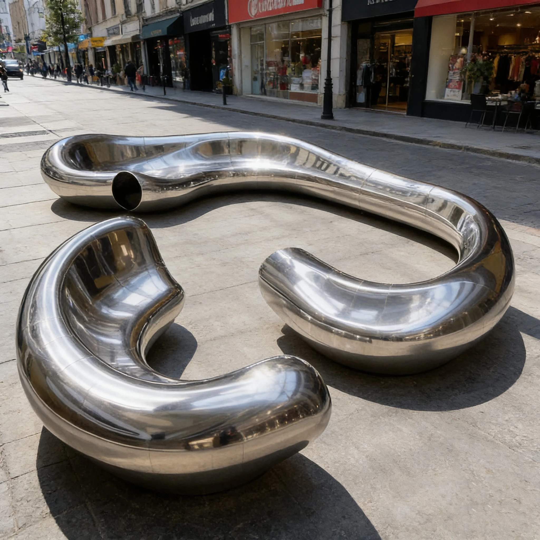 s*-Contemporary Fluid Metal Mirror Chair Artistic Landmark Bench for Hotel Lobby & Urban Square