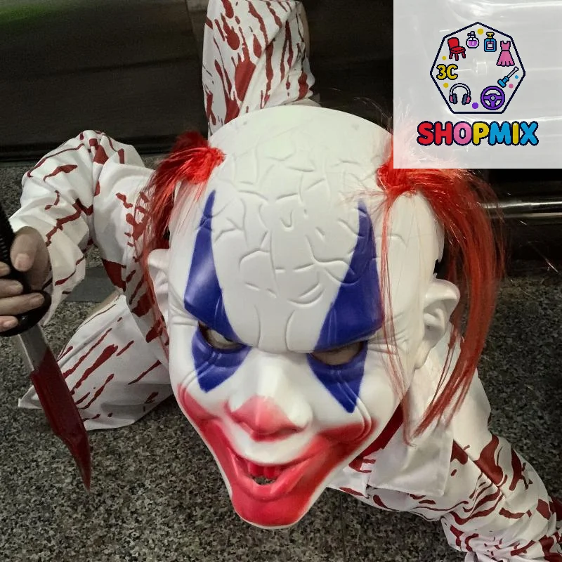 

1Pcs Halloween Horror With Double Ponytail Mask Full Face Funny Terror Decoration Ghost Mask Cosplay Clown Costume Party Props