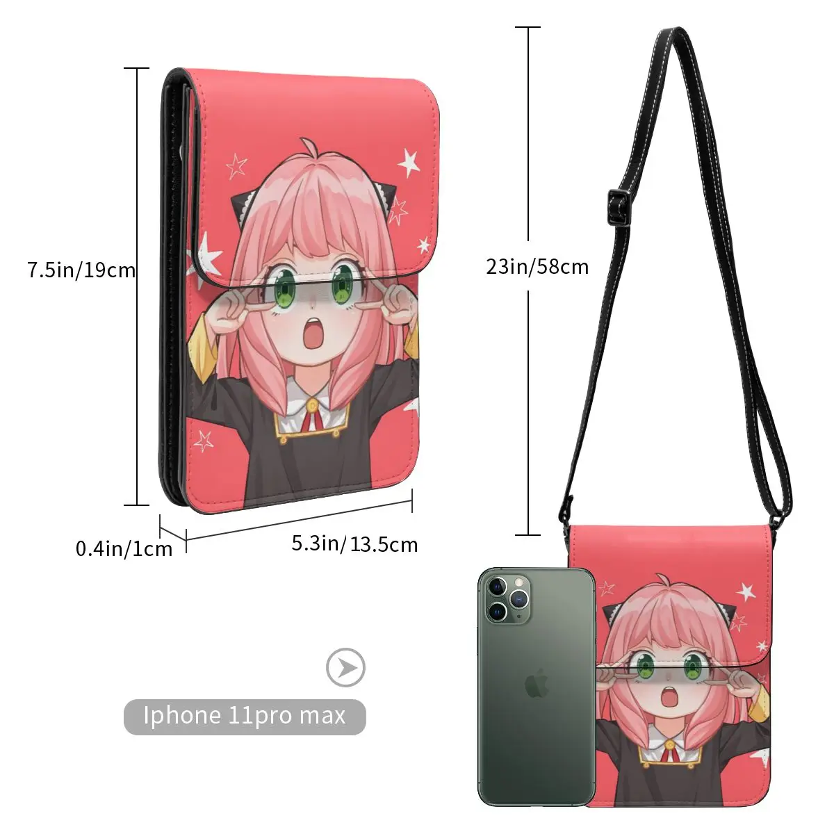 Anime Spy Family Anya Crossbody Wallet Cell Phone Bag Shoulder Bag Cell Phone Purse Adjustable Strap