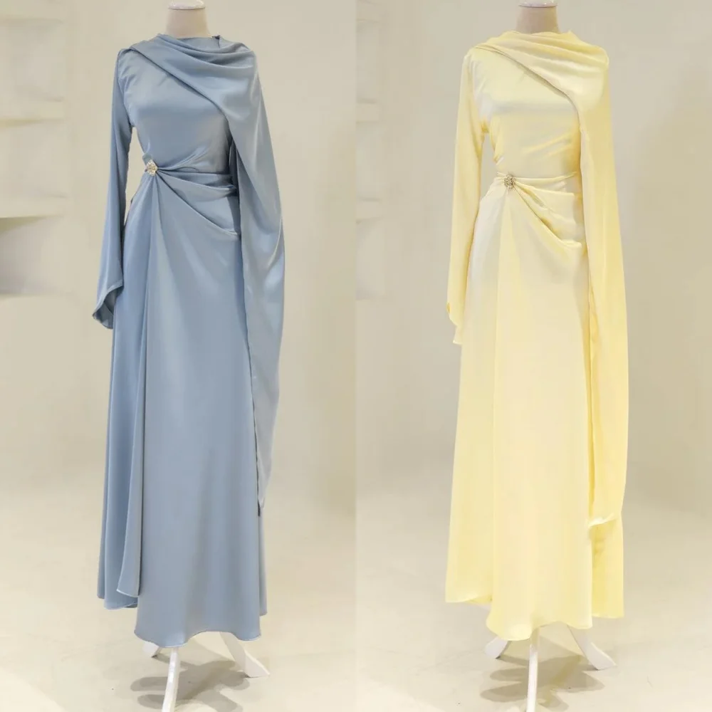 Customized Charmeuse Pleat Evening Shawl Long Dresses Bespoke Occasion Classic Woman Elegant Party Wedding High Quality
