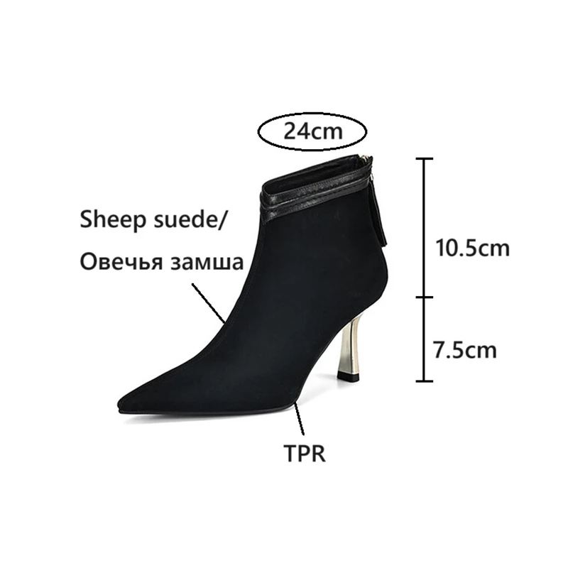 NEW Autumn Women Boots Sheep Suede Leather Shoes for Women Pointed Toe Thin Heel Ankle Boots High Heel Shoes Solid Modern Boots