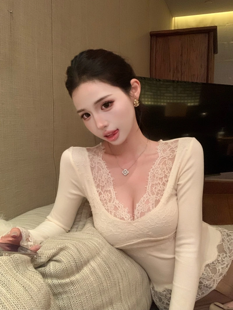 

Сексуальное женское нижнее белье с глубоким V-образным вырезом, уникальное красивое кружевное белье для осени и зимы, модная повседневная одежда с высокой талией