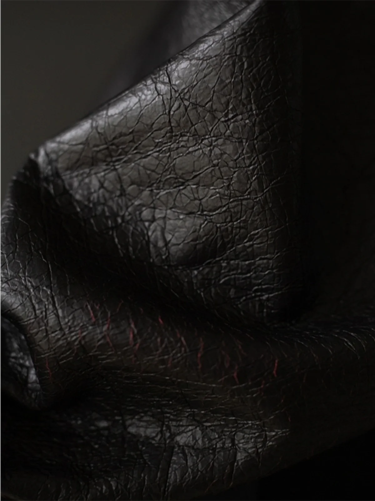 Black Crack Leather Red Bottom Wrinkle Texture Wide Coat DIY Designer Fabric