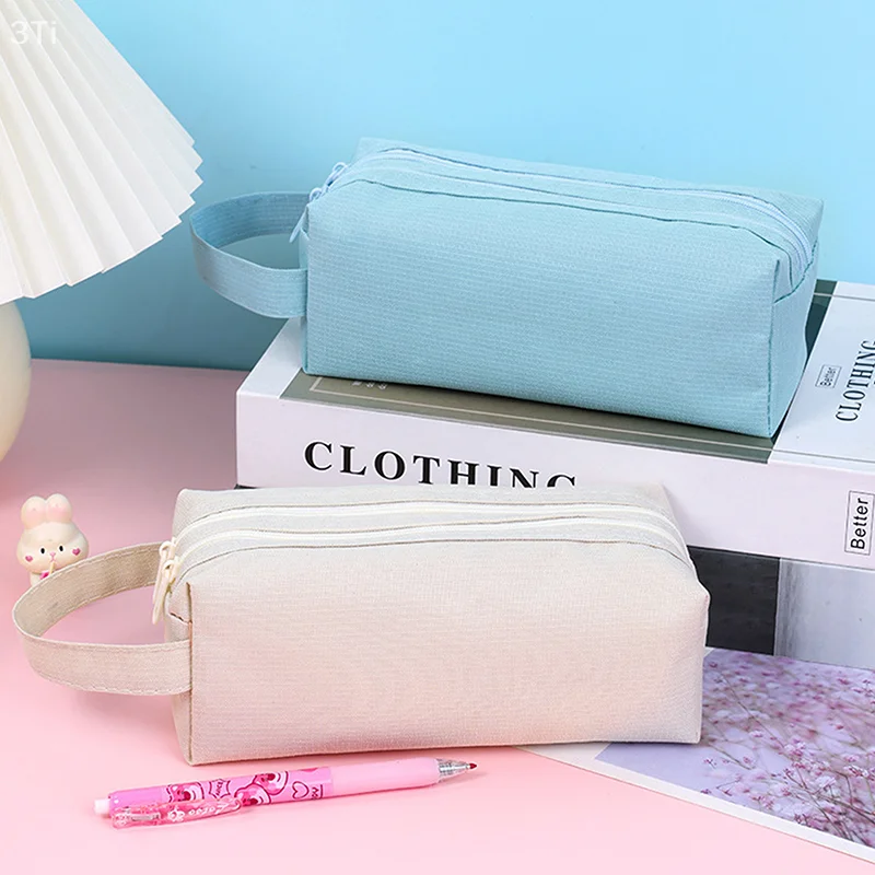 Органайзер для карандашей с двойной молнией; Однотонный футляр для школьных принадлежностей большой емкости