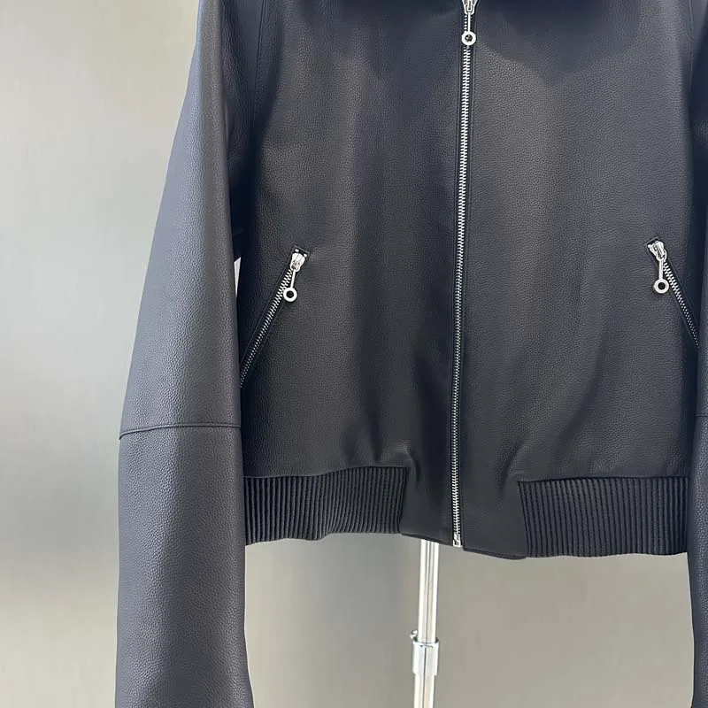 giacca in vera pelle colletto rovesciato con vera lana La fodera è foderata con cappotto da donna in cotone invernale e autunnale