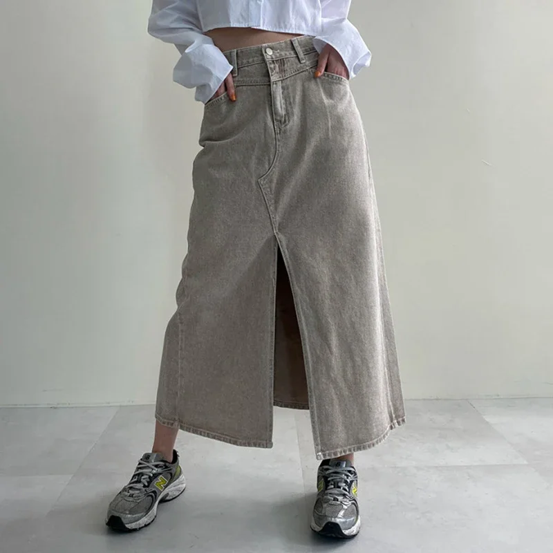 Purple Denim Skirts Women Summer Chic Streetwear Bottoms Ladies High Waisted Korean Fashion Vintage Split Skirt Female