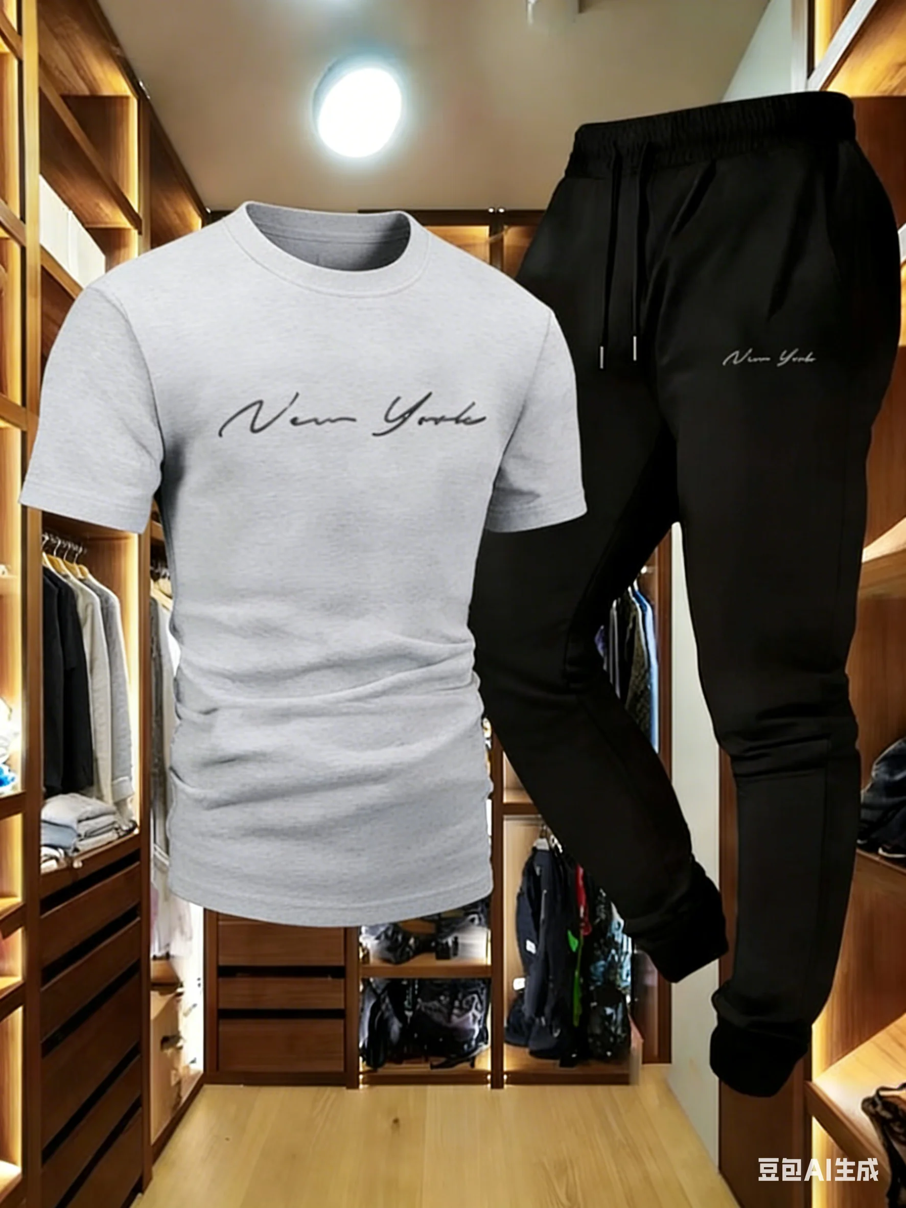

2026 New York Theme Men's T-Shirt Set - Soft Sporty Jacket and Pants Set - All-Season Sportswear - Sportswear
