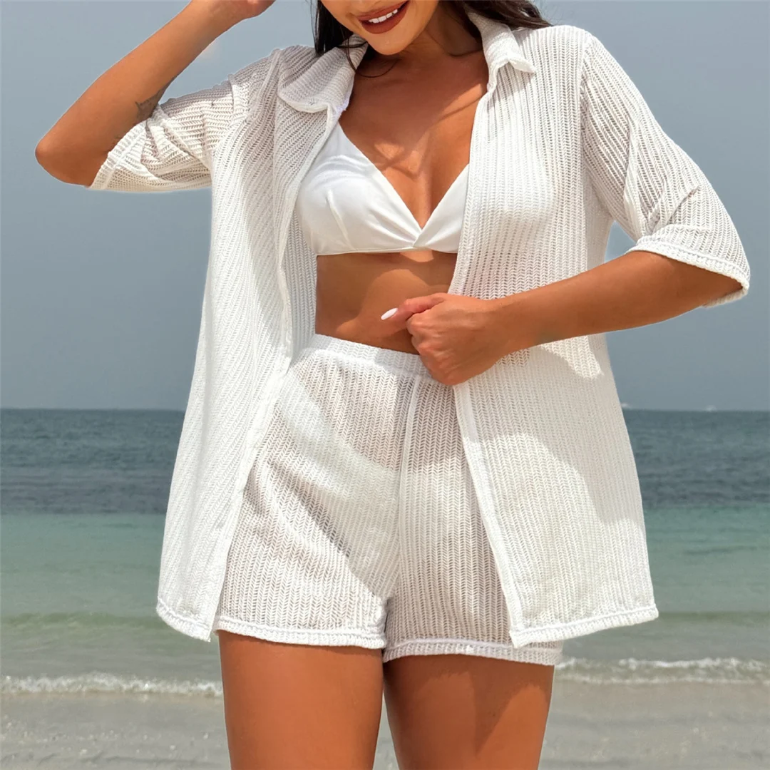Mit Hemd, Shorts, Neckholder, brasilianischer Bikini, Damen-Badeanzug, Damen-Bademode, vierteiliges Bikini-Set, Badeanzug, Badebekleidung, Schwimmbekleidung V5716H – Detail 16