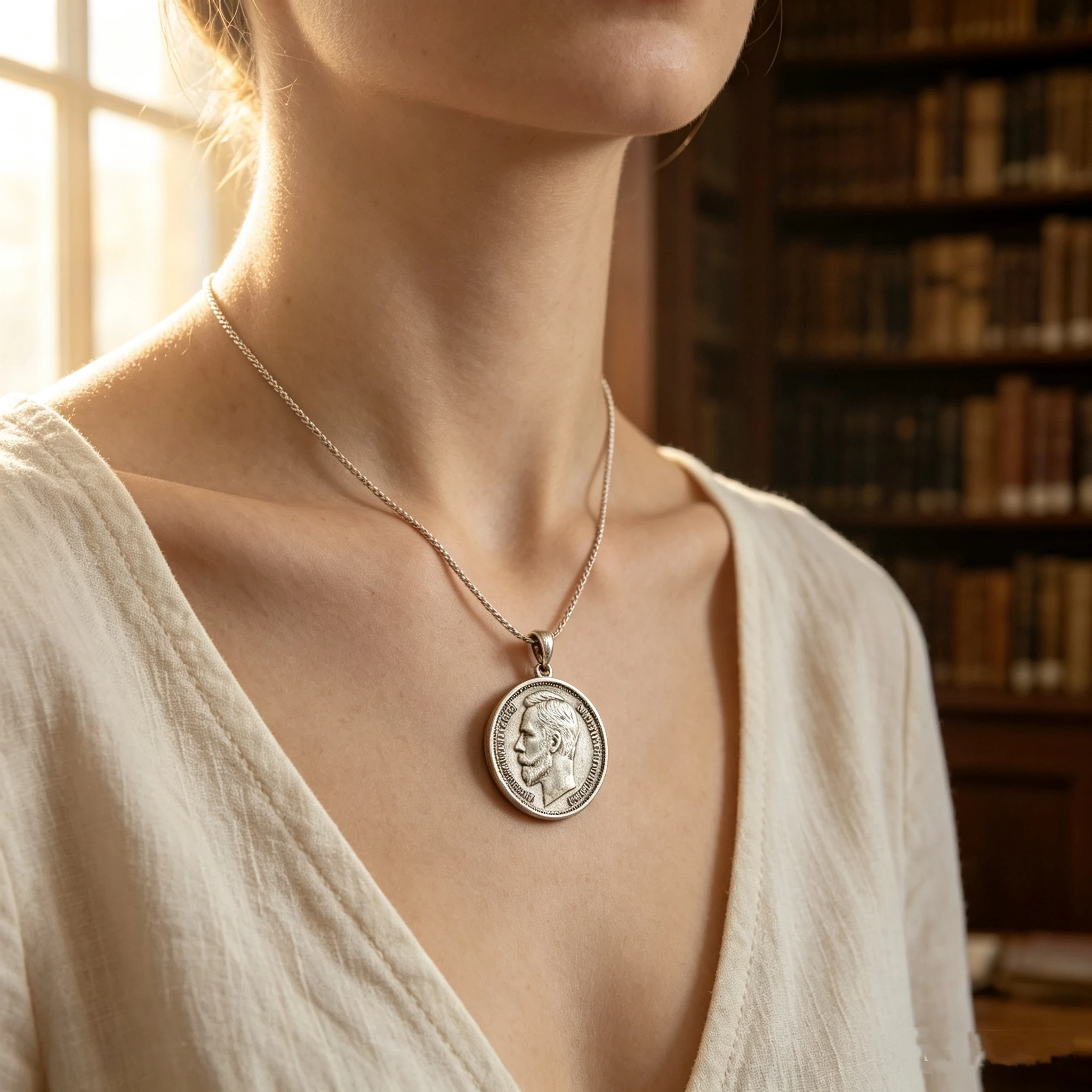 Pendant Chain Necklace Coin Russia Style 1901 1907 1913 1 Rouble Silver Plated Metal Collection For 33.7mm