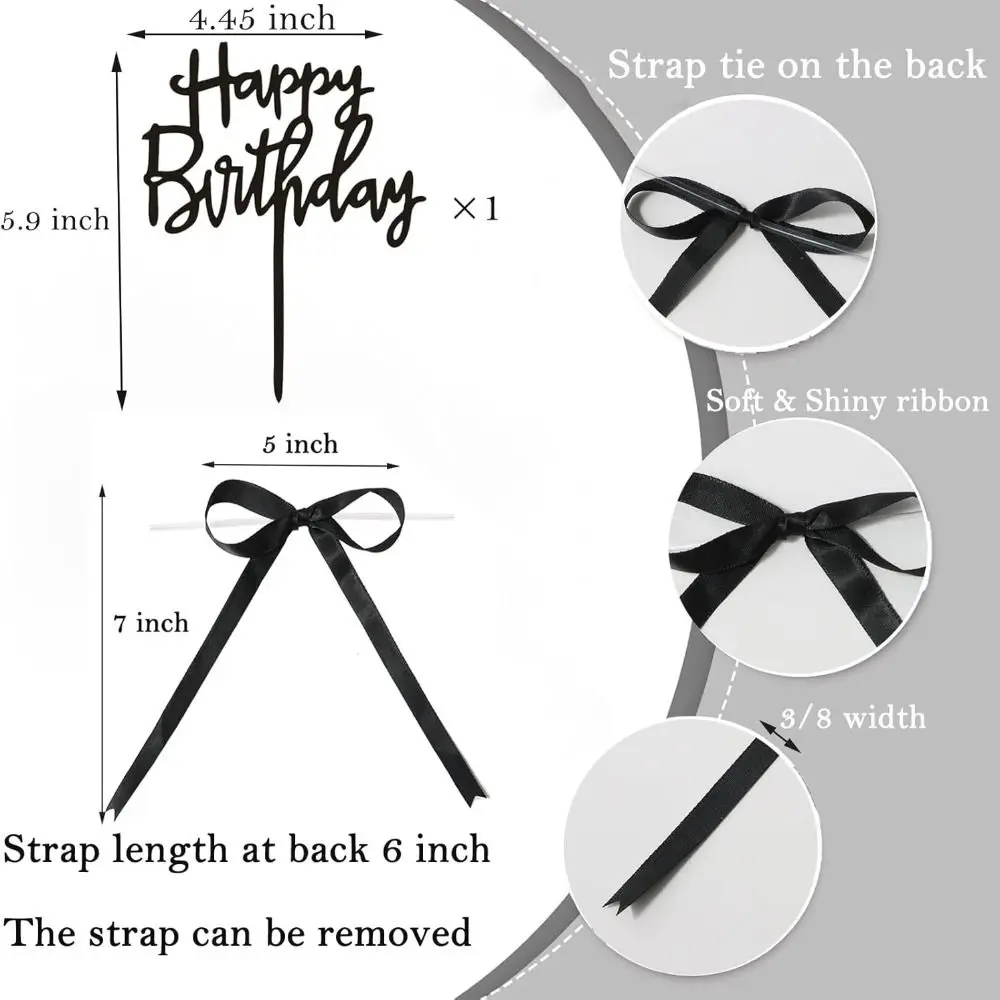 7 PCS 2025 Acrylic Letter Cake Decorating Funny Multipurpose Ribbion Cake Topper Polyester Black Bows