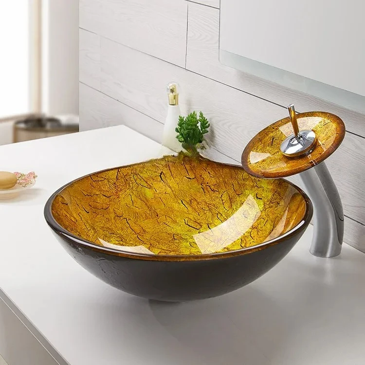 Y Modern art simple crack tempered glass table basin, bathroom table wash basin