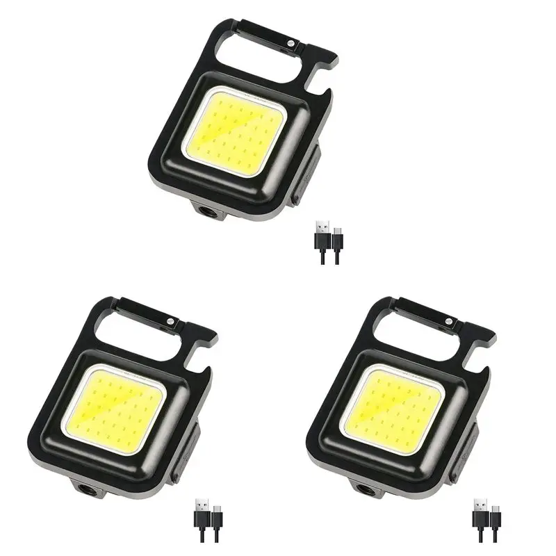 ABUE-3X COB Flashlight,500Lumen Bright Rechargeable Keychain Flashlight 3 Light Mode With Bottle Opener For Fishing,Camping