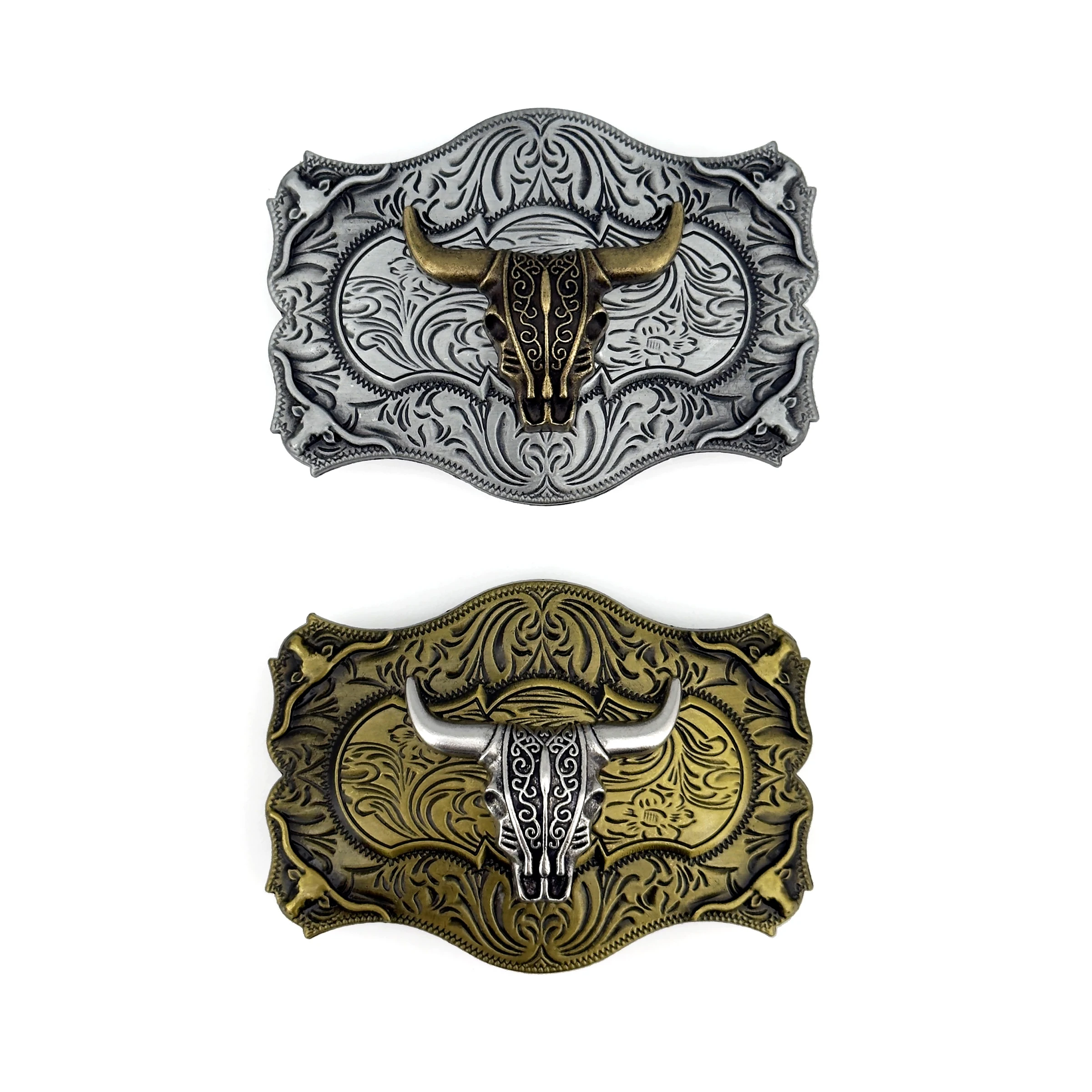 1 piece western vintage style square base plate with bull pattern for leisure and durable use for both men and women;