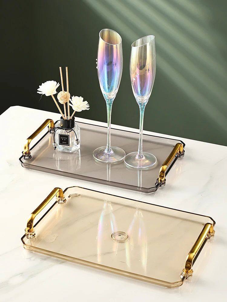 

Tea Cup Tray Nordic Sle aron Color Plastic Rectangular Storage Tray for Living Room Fruit Cups Water Bottles Tea Sets