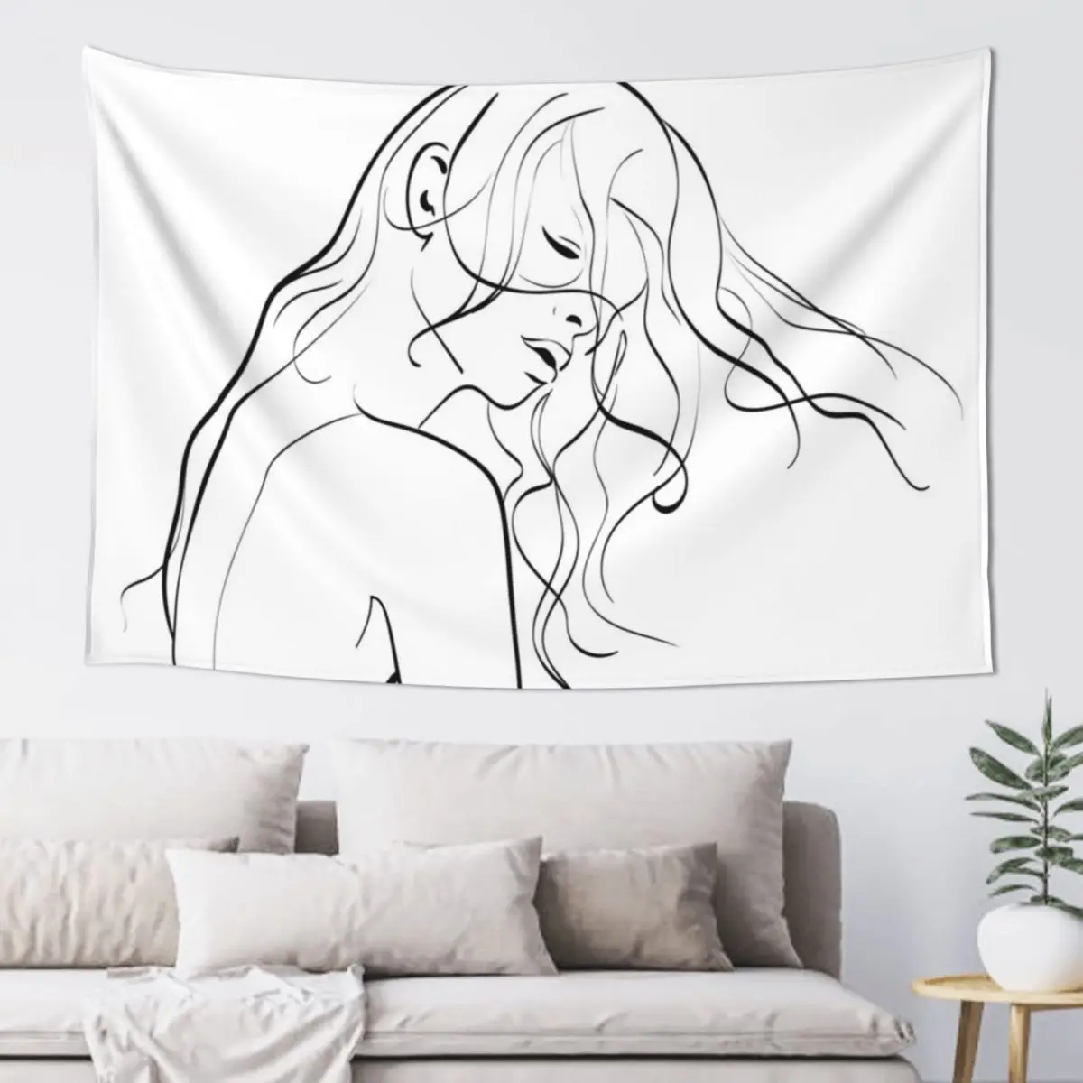 Woman One Line Drawing Abstract face art Extra large Wall Fashion poster Femme Mothers day gift Sketch Print Beauty hai Tapestry