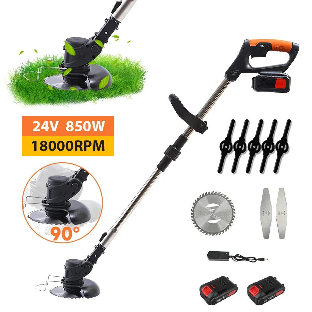 850W Electric Cordless Grass Trimmer 18000PRM Powerful Cutter Weeder Lawn Mower Adjustable Garden Tool With 2PCS 24V Battery