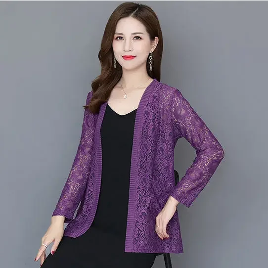 Blouse Women Women\'s Spring  Summer Large Size  Lace Jacket Long-Sleeved Shirt Blusas Mujer De Moda