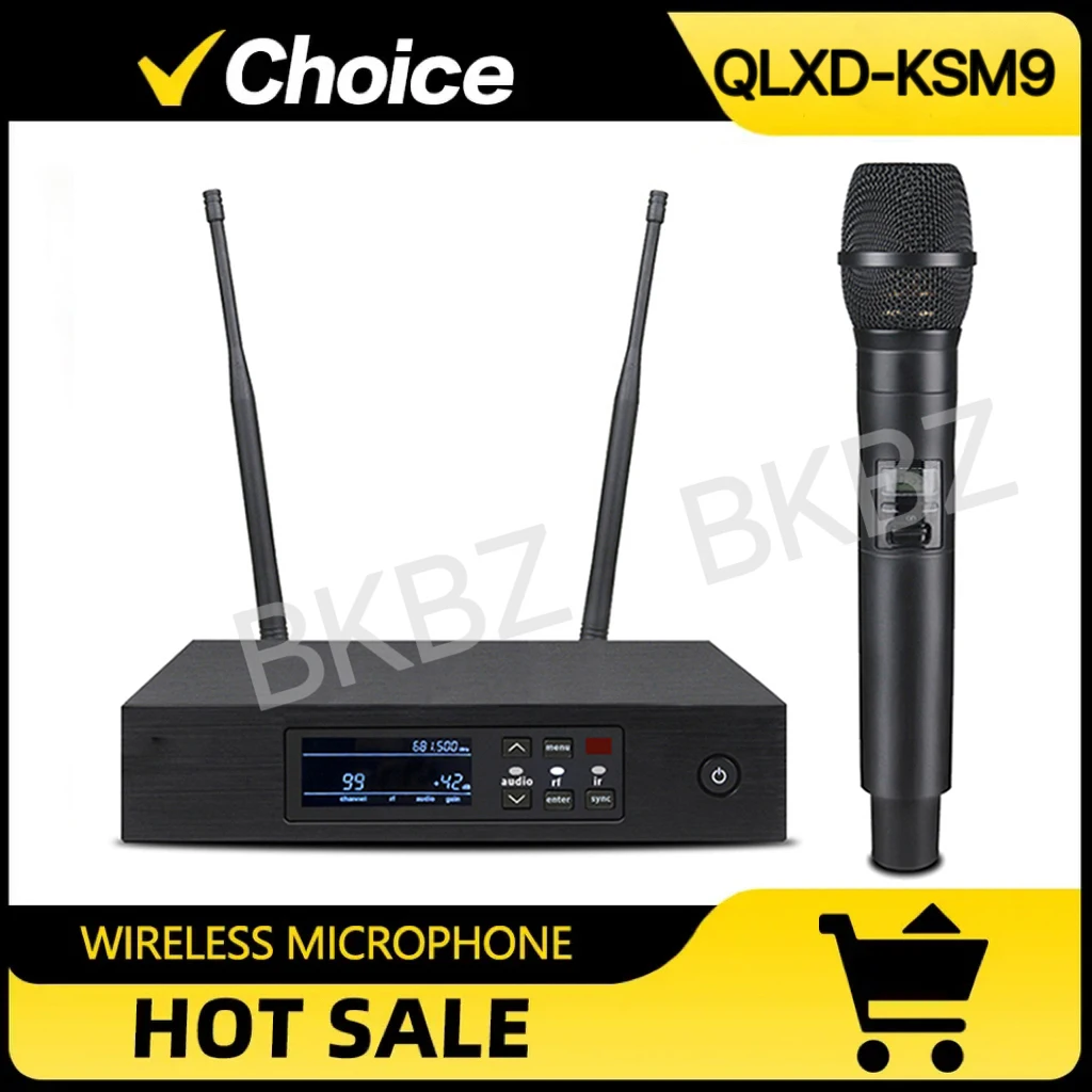 QLXD-KSM9 True Diversity Professional Wireless Microphone UHF Metal Handheld Condenser Mic Stage Performance Party Singing