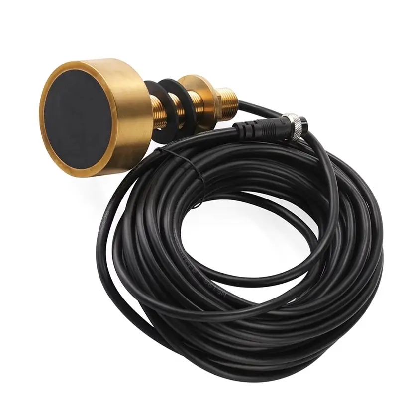 ABZL TD-25 Dual Frequency Sensor Probe Transducer For Fishing Instruments, 600W, 3-Pin Three-Core Aviation Plug, Bronze
