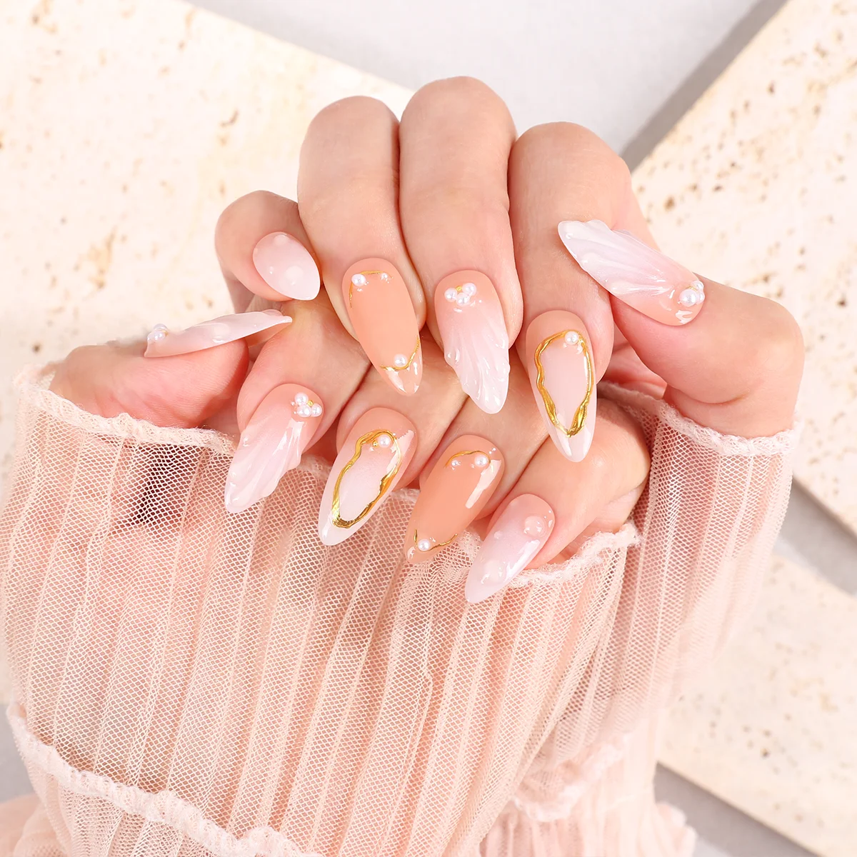 10 أظافر صناعية مصنوعة يدويًا، زينة أظافر جميلة، أجزاء أظافر، إكسسوارات فنية للأظافر، أظافر ساحرة، اضغط على أظافرجيل #2