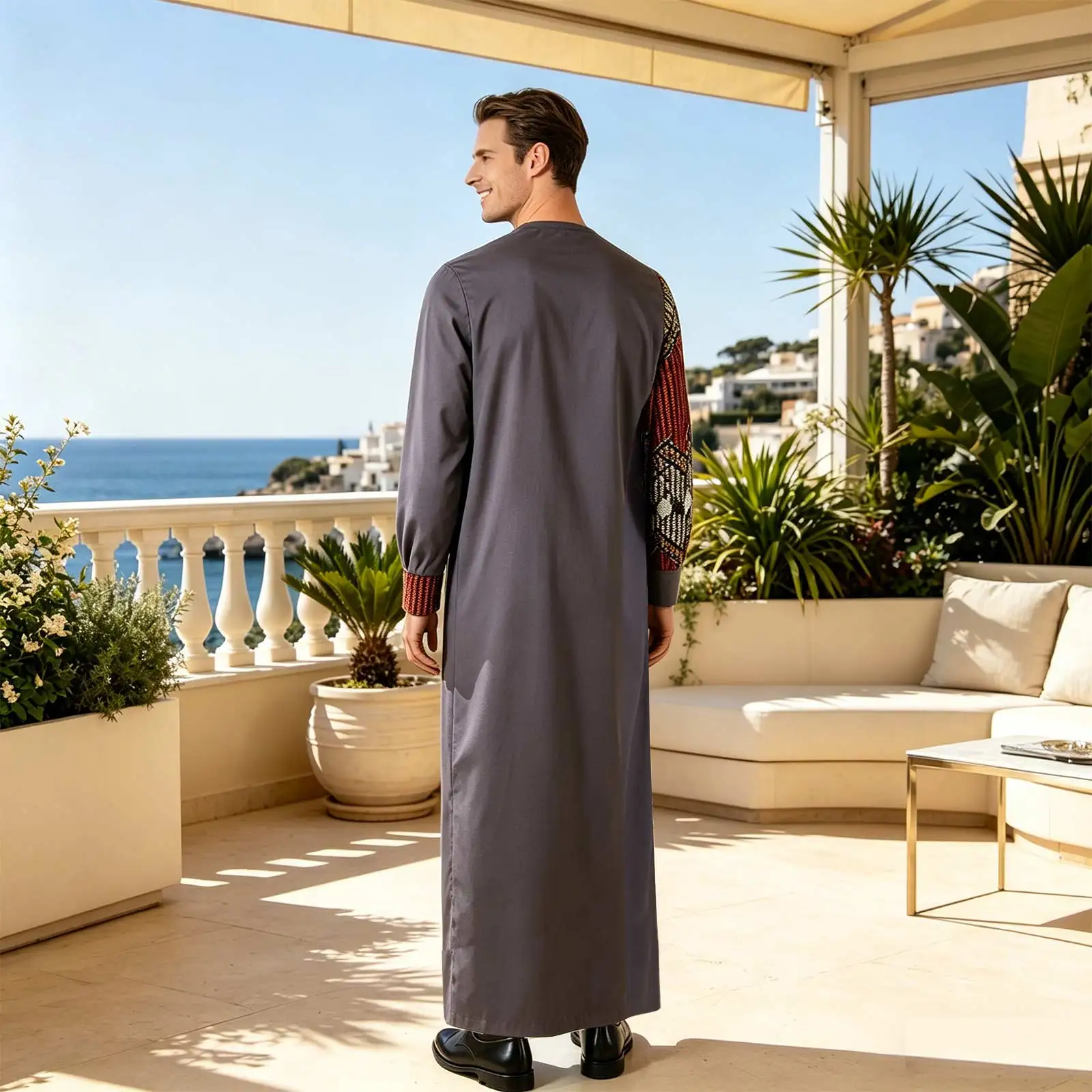 Abito da uomo musulmano alla moda, Jubba Thobe, vestaglia monopetto, vestibilità ampia, ricamato, abbigliamento africano per matrimoni e cerimonie 2514013