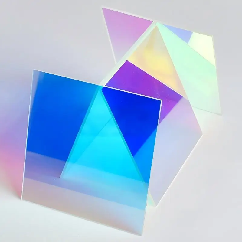 Iridescent Mirror Acrylic Sheet 1-10mm Transparent Rainbow Holographic Plexiglass Dichroic Color Shift Decor Board For DIY