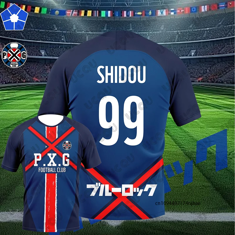P.X.G الأزرق قفل جيرسي انمي ياباني زي كرة القدم رقم 9 رين شيدو تأثيري الصيف تي شيرت رجالي رياضة عادية للأطفال/الكبار
