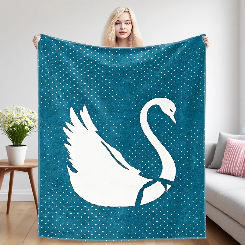 White Swan on Teal Flannel Blankets Are Perfect For Sofas, Office Beds, Travel, Sleep, And Use Throughout The Four Seasons