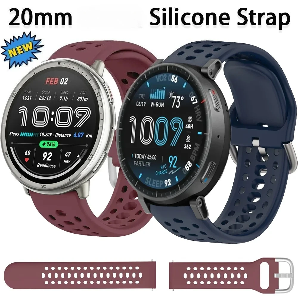 20mm Sport Silicone Band for Amazfit Active 2 Square GTS 4 Bip 3 Pro Strap For Garmin Forerunner 245/645 55 158 165
